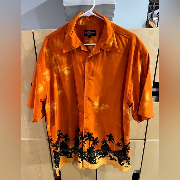 Autargo.nyc Short Sleeve men’s Button Down Overwater Bungalow/Hut Orange XXL - Picture 1 of 4